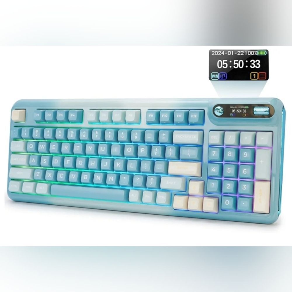 New KZZI Z98 Wireless Mechanical Keyboard, Smart Display & Knob, BT5.0/ Blue